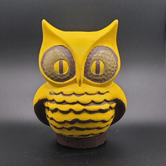 Hand Painted Ceramic Owl Coin Bank Signed Vintage Yellow Brown - Picture 2 of 8
